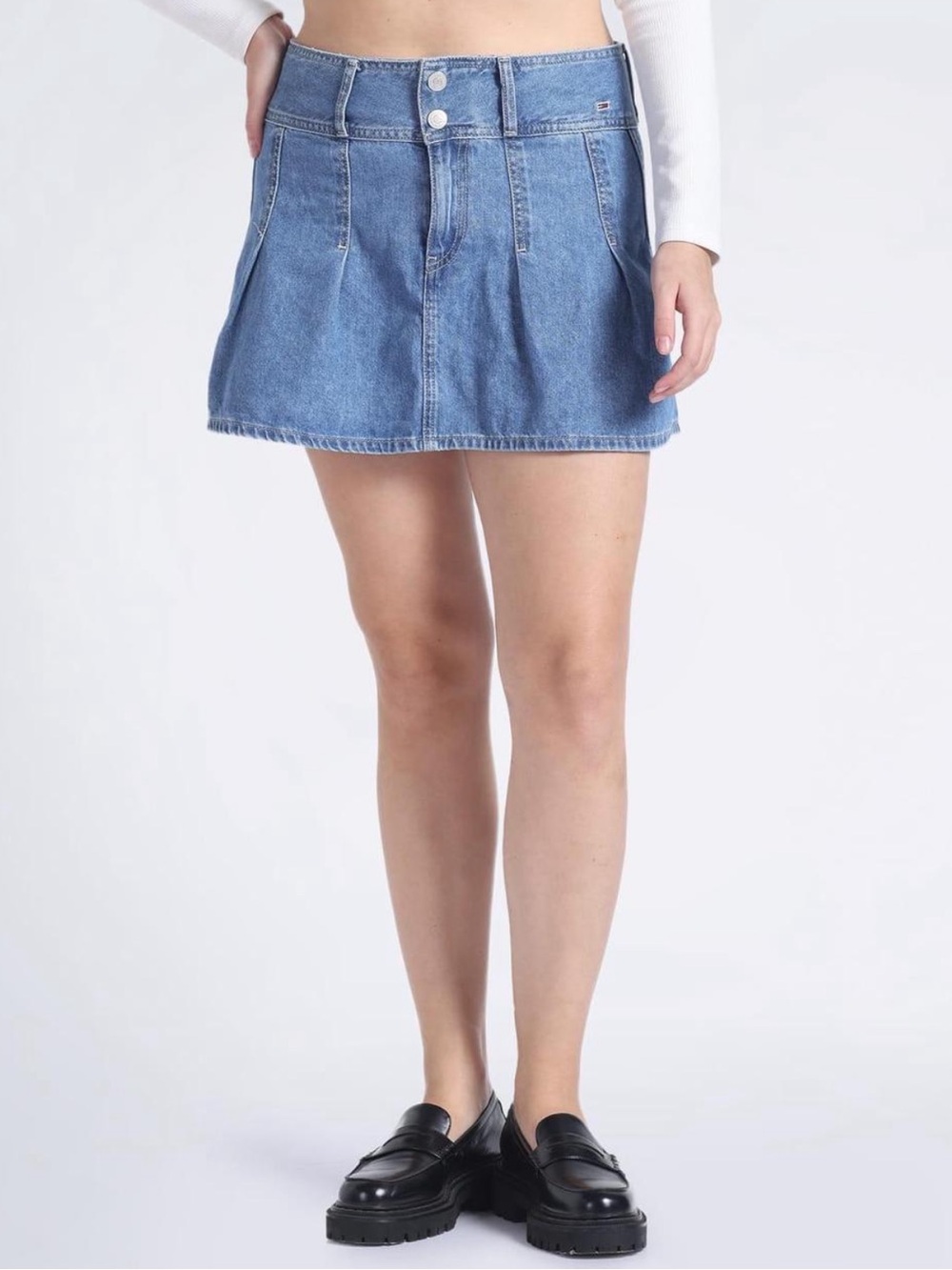 Tommy Hilfiger Blue Denim Pleated Mini Skirt